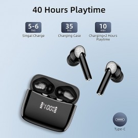 J8 Wireless Earphone Noise Reduction Bluetooth 5.3 Headphones, Deep Bass Stereo Earbuds with HD Mic IPX7 Waterproof 40H Playtime Headphones
