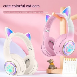 Kids Bluetooth Headphones LED Lights Stereo Sound with MIC Volume Limited 25H Playtime Foldable Bluetooth 5.3 Kids Wireless Headphones on Ear for Tablets Phone PC
