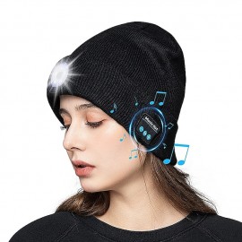 M1-BL LED Bluetooth Music Hat Wireless Call Night Running Hat LED Bluetooth 5.0 Warm Hat Winter Warm Beanie Cap Wireless Outdoor Sport Headset Stereo Music Headphone for Christmas Gift
