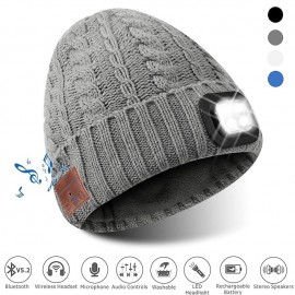 Bluetooth Beanie Wireless Hat LED Light Knitted Hat Bluetooth 5.2 Earbuds Warm Men Women Hat Winter Warm Beanie Wireless Outdoor Sport Headset Stereo Music Headphone for Christmas Gift
