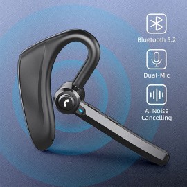 Dual-Mic AI Noise Cancelling Bluetooth Headset for Cell Phones, 30Hrs HD Talktime 10 Days Standby Wireless Bluetooth Earpiece IPX6 Waterproof Ultra-Light Wireless Headset Truckers/Office/Business
