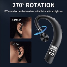 Bluetooth 5.2 Earphone Wireless Earhook LED Display Headphone Car Headset w/ Mic
