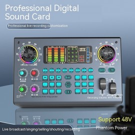 C100 Professional 48V Podcasting Equipment Kit with Voice Conversion Soundcard with Various Sound Effects and LED Lights Great for use in podcasting.