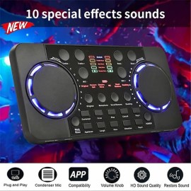 V300 PRO Sound Card 10 Sound Effects Bluetooth Noise Reduction O Mixers Headset Mic Voice Control for Phone PC Portable
